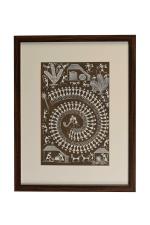 ArtSage Exclusive Hand made painting, Warli Hand painted art, Warli village scene brown background Framed Canvas Hand painted painting for Home & Office (46 x 35.5cm)