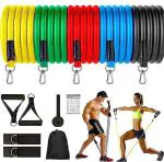 ShopiMoz Latex Resistance Tube Strength Training 5 in 1 Exercise Muscle Toning Tube Set Resistance Bands (Multicolour) -11 Pieces ,Latex Fabric (Multicolor)