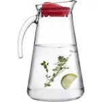 PASABAHCE 1.5 L Water Pasabahce Ferah Turkish Glass Water Jug with Red Acrylic Lid (1800 ml,Clear) Jug (Glass)