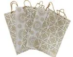 KOSY White & Gold Medium Size Papper Gift Bag For Shopping Bag, Return Gift Bag, Party Bag, Carry Bag(Pack Of 10)