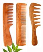 Rufiys Brown Wood Neem Wide Tooth Comb (Pack Of 3)