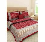 Pyaara Prints Red Jaipuri Prints Cotton Double Flat Bedsheet -240 Cm X 220 Cm