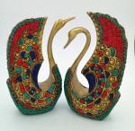 Arihant Craft Ethnic Decor Swan Idols Stone Hand Work Showpiece - 24.5 cm (Brass, Multicolour)