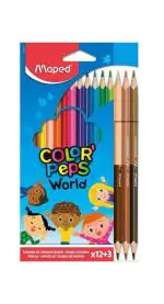 Maped Color'Peps World Color Pencils Set (Pack of 12) + Duo Skin Color Pencils Set (Pack of 3), Multicolor (Model Number: 832071)