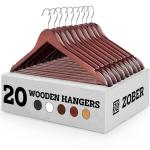 ROCKFIELD Zober Wooden Suit Hangers 20 Pack with Non Slip Pants Bar - Smooth Finish Solid Wood Coat Hanger with 360, Swivel Hook and Precisely Cut Notches for Camisole, Jacket, Pant, Dress Clothes Hanger