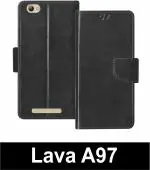 Sbms Lava A97 4G Black Artificial Leather Shock Proof Flip Cover