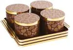 Porpoise 4pc Dry fruit Jar Gift Set Box with Lid with Serving Tray, Storage Container(Selina, 4pc + Tray) (Brown)