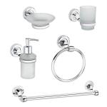 Aligarian Silver Steel Towel Rod, Ring, Liquid Dispenser, Tumblr Holder, Soap Dish (Set Of 5)