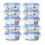 Joyo 4Side Locked Airtight Foodgrade Very Small Size Round Container 100 Ml For Pickle,Sauce, Chanti, Raita (Set Of 10) - Plastic, Transparent