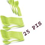 KITCHUB Green Food Plastic Spoon for potted ice cream, pudding, food and snacks Set Pack OF 25