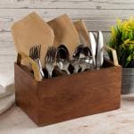 Metalsmith Wooden Cutlery Holder With Metal Handle For Dining Room, Kitchen & Desk (Med, Pack Of 1)