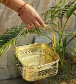 Artico Handicrafts Traditional Brass Flower Basket- Phool Sajhi for Pooja- Dolchi Basket for Pooja- Home Decor (7.0Wx2.8H INCHES)