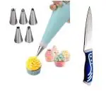 BLUE WONDER Cake Decorating 6 Pcs Nozzle with Kitchen Vegetables Cutting Heavy Knife and (Multicolour, Pack of 2)