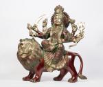 Aihant Craft Hindu Goddess Durga Sherawali Idol Hand Work Showpiece - 28 cm ( Brass, Red, Green)