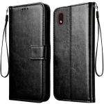 Juberous Vintage Leather Finish Flip Cover for Samsung Galaxy M01 Core | Inside Pockets & Inbuilt Stand | Wallet Style Back Case | Magnet Closure (Black)