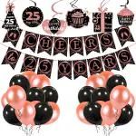 Zyozique 25th Birthday Decorations Combo - Banner with Swirls and Balloons (Pack of 32)