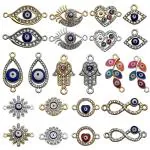 Maycreate 22Pcs Evil Eye Rhinestone Golden Charms Pendants Connectors, Pendant Charms For Key Chain Earring Necklaces Bracelet Diy Crafts