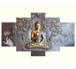 Masstone Buddha Paintings for Living Room | Wall Painting for Bedroom (76x43 CM), Set of 5 | Paintings for Wall Decoration | Painting for Wall Decoration | Budha Wall Frame | Scenery for Wall Set of 5