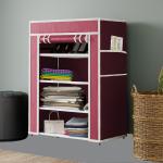 Maison & Cuisine Wardrobe Multipurpose Collapsible Cabinet Rack Storage Organizer Foldable Almirah Non-Woven Laminated Fabric 4 Shelves , 1 Side Pocket