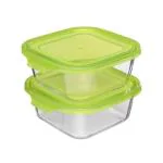 Cutting EDGE Flexi Borosilicate Square Glass Food Container with Lid Green (Set of 2, 520ml)