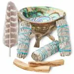 BAKA Home Cleansing & Smudging Kit with White Sage,Palo Santo,Abalone & Stand,Smudge Feather & Guide