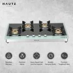 Haute Kitchen Evoque Series 2.0 Black & White 4 burner Cooktop | Manual Ignition Gas Stove |Glass Top -1 Jumbo, 1 Medium, 2 small - freestanding toughened glass premium design 2 year warranty (Free Installation ,Door Step Service )