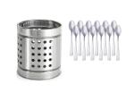 Blue Wonder Stainless Steel Cutlery Holder With Stainless Steel 12 Pcs Coffee Spoon Set and (Multicolour, Pack of 2)
