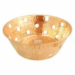 Prisha India Craft Pure Copper Amazing Design Solid Fruit Basket, Elegant and Decorative Fruits Bowl (Gold, Length 8.50 Inch).