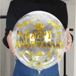 AMFIN Transparent Clear Confetti Bobo Balloons with Happy Anniversary Golden Sticker for Wedding Anniversary Party Decoration / Anniversary Decorations Items for Home