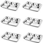 IDEAL PRIME Durable Stainless Steel 5 in 1 Khand Thali (6 Pieces) Rust Proof Steel Bhojan Thali Dinner Plate Serving Dish Platter Tableware Pack of 6