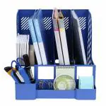 Hypexa 4 Compartment Plastic File Organizer With Pen Holder For Home & Office File Organizer, 31.7 X 30.1 X 30.6 cm, Blue (Stationery Not Included)