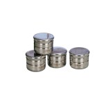 SERENE Stainless Steel Canisters - Elegant Circular Design for Tea, Coffee, and Spices | Leak-Proof and Airtight Kitchen Storage Set [882, 100 ML Each, Set of 4]