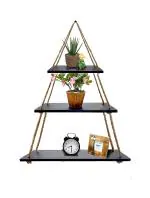 Vah Black Wooden Wall Hanging Shelf Rustic Rope Shelves Plant 3 Step Tier