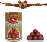 Yuvraj Rakhi For Brother Desinger Ram Rakhi And 500 Gm Tin Gulab Jamun tin pack , Roli chawal pack