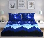 N G Products Glace Cotton Elastic Fitted Double Printed Bedsheet with two Pillow covers_Size-72x78+8 inches (Moon Star Design)