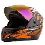 TIARA TRH-027 Motorcycle Full Face Helmet for Men & Women, Graphic Orange Shine Finish Rainbow Visor ISI Approved