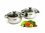 SQUARO Online Store Stainless Steel Dutch Oven With Toughen Glass Lid Induction & Gas Stove Friendly Cook and Serve Handi Set (Set Of 2 Pcs., Capacity - 1000 ML and 1500 ML)
