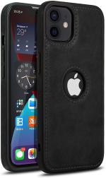 Mbcase Apple Iphone 12 Black Leather Back Cover