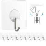 CUVLY Wall Hooks for Hanging Strong, 10 Pack Adhesive Hooks for Wall Heavy Duty, Wall hangings, Kitchen Accessories Items, Clothes Hanging, Stainless Steel, Transparent