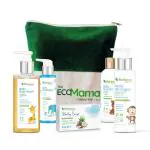 The Eco Mama Baby (5 in 1) Essential Baby Care Kit - Large | Contains Tear Free Baby Shampoo (200ml), Soap (100gm), Body Lotion (200ml), Body Wash (250ml), Hair Oil (100ml) and a FREE Pouch
