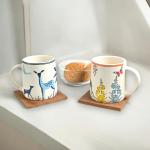 Meraki Mix Tea Coffee Cup Chai Handprinted Ceramic Clay Blue Woodland Deer Mug | Microwave & Dishwasher Safe for Daily Use, Gifted for Any Occasion (Blue and White) Set of 2