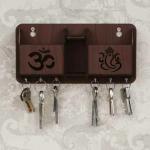 CRAFTSCORNER Designer om ganesha wall decor key holder with multipurpose use Wood Key Holder  (6 Hooks, Brown)
