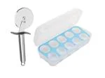 FIRST FRONT Stainless Steel SS Pizza Cutter With Solid Plastic Egg Carry Tray Holder and (Multicolour, Pack of 2)