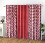 Mogne Fab Lotus Design Polyester Window Curtains 5 Feet Long Set of 3 Maroon