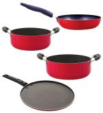 Nirlon 4 pcs of Red and Black Non-stick Aluminium Dishwasher Safe Kitchen Cookware Utensil Gift Set, Standard