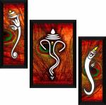 saf Ganesha UV Textured High Quality Digital Reprint 22.5 inch x 13.5 inch Painting (With Frame, Pack of 3)