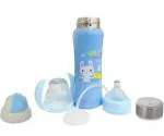Chinmay Kids Blue 3 in 1 Multifunctional Printed Baby Steel Feeding Bottle for Hot and Cold Milk (Colored) - 240 ml