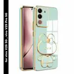 SYOTT 3D Bunny with Folding Stand Back Cover Case Compatible for Vivo Vivo V29 5G, Vivo V29 Pro 5G | Slim electroplated case | Stand case | Soft TPU | Space Bunny Theme | Camera Protection-Mint.