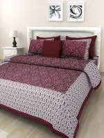 HOME@SHOP 100% Pure Cotton Jaipuri Print Double Bed Sheet with 2 Pillow Covers Maroon (210X235)
