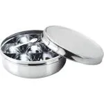 LiMETRO Pure Stainless Steel Masala Box/ Spice Dabba/Spice Container - 0.700 ml 7 Piece Spice Set (Steel, Silver)